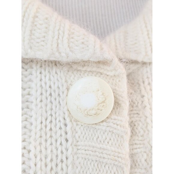 Vintage 80s Womens Popcorn Knit Cowl Neck Cardigan Angora & Lambs Wool Sweater - Picture 8 of 9